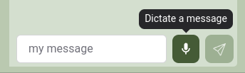 The Foyer message box in Moss, with a microphone button beside the send button and a tooltip reading Dictate a message